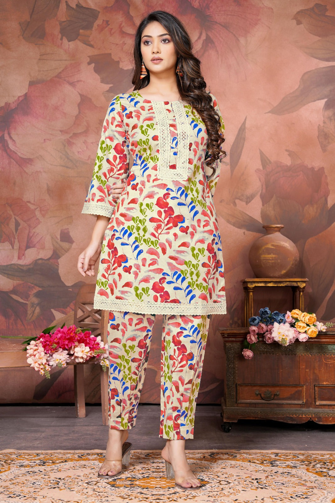 Pink Multicolor Cotton Printed Kurta-pant Set (2 Pieces)