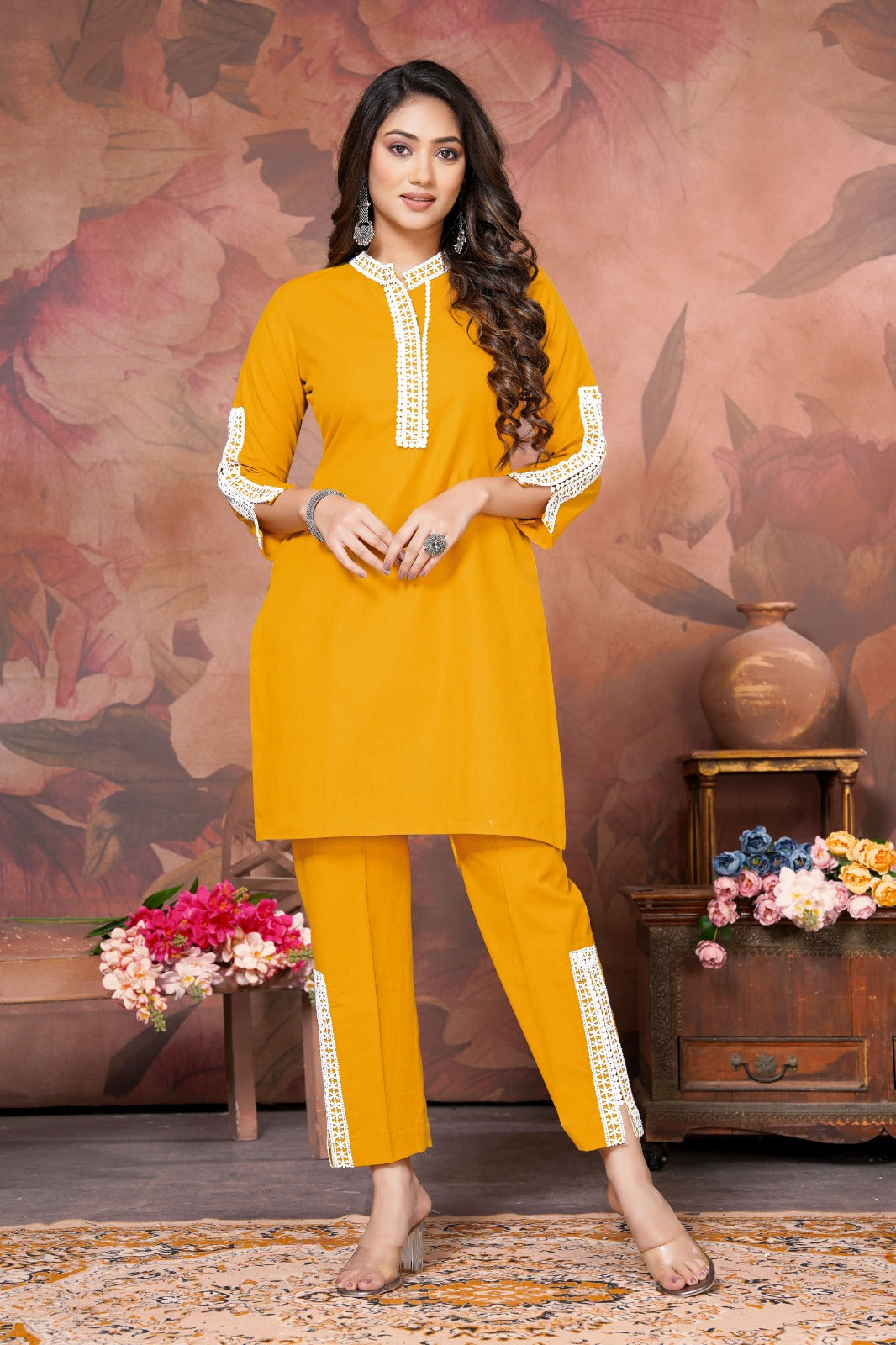 Mustard-Yellow Cotton Kurta Pant (Set Of 2)