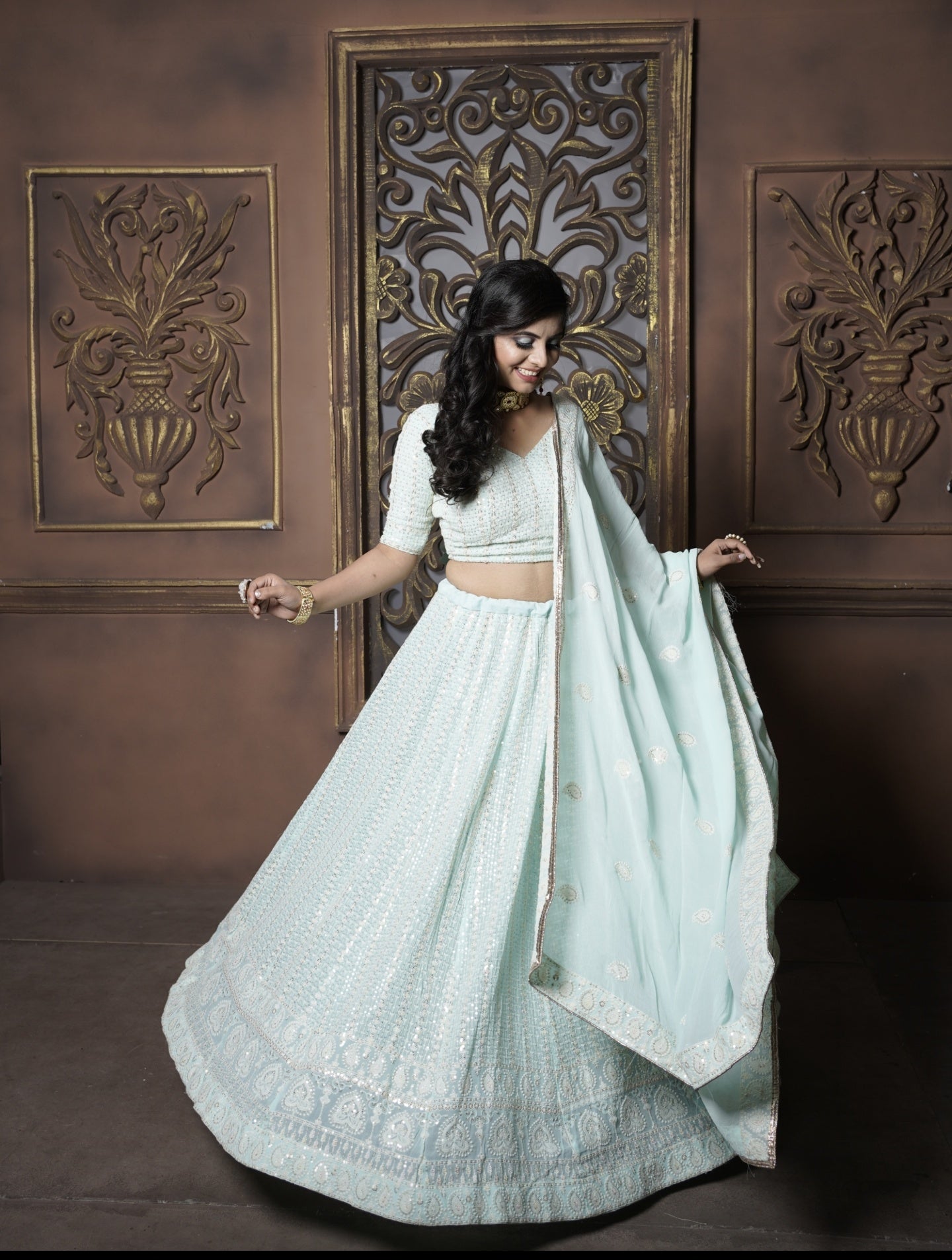 Luckhanavi Work Light Blue Lehnga Choli with Shiffon Duppatta